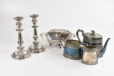 Lot 27 - A pair of silver plated candlesticks, height...