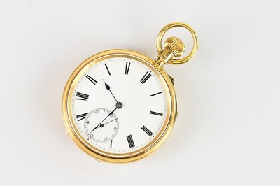 Lot 1130 - An 18ct yellow gold crown wind open faced...