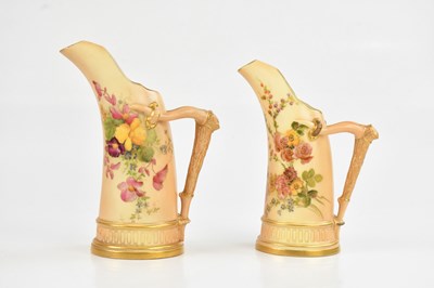Lot 1517 - ROYAL WORCESTER; two blush ivory tusk jugs,...