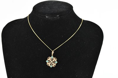 Lot 373 - An Edwardian diamond seed pearl and turquoise...