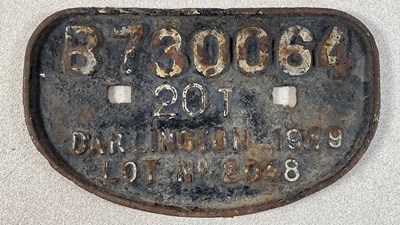 Lot 346 - A cast iron railway wagon plate B730064 20T...