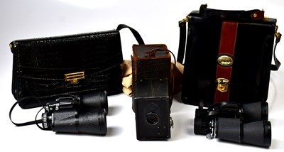 Lot 296 - A mid-20th century mock-croc black handbag, a...