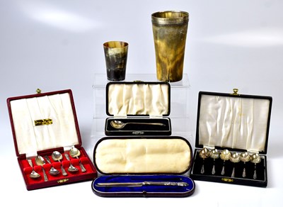 Lot 542 - Three cased sets of silver spoons, two coffee...