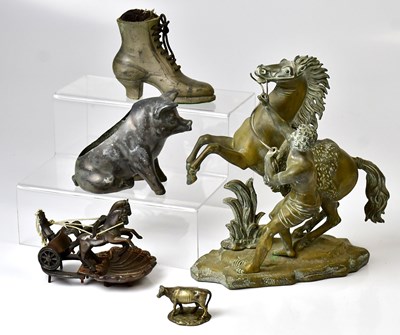 Lot 223 - A group of five items, a cast brass model...