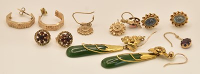 Lot 1487 - Three pairs of 9ct yellow gold earrings and...