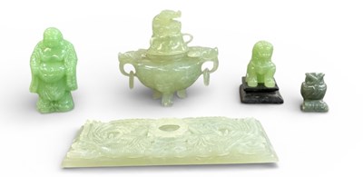 Lot 1054 - Five pieces of modern Chinese carved green...