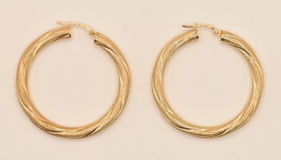 Lot 1486 - A pair of 9ct yellow gold circular hoop...