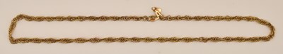 Lot 1450 - A 9ct yellow gold rope twist necklace with...