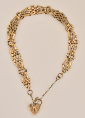 Lot 1528 - A 9ct yellow gold four bar gate link bracelet,...