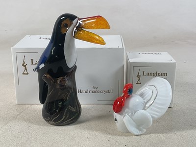 Lot 184 - LANGHAM GLASS; two models of various bird...