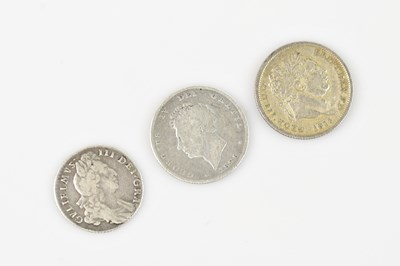 Lot 582 - A William III sixpence, 1697, a George III...