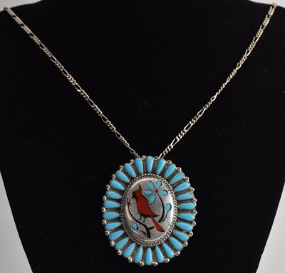 Lot 1465 - A sterling silver Native American Navajo...