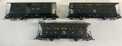 Lot 144 - BRAWA; three G gauge rail coaches, comprising...