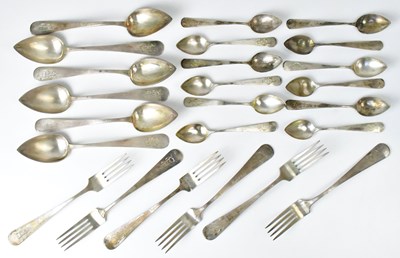 Lot 550 - A part set of Spanish silver flatware,...
