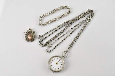 Lot 735 - A .935 grade silver key wind fob watch,...