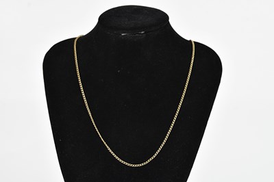 Lot 387 - A yellow metal fine link necklace, stamped...