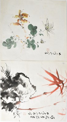 Lot 185 - Two Japanese watercolours, images of flowers...