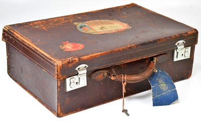 Lot 525 - CUNARD; a vintage leather suitcase with First...