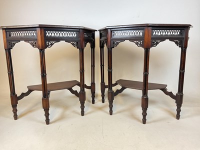 Lot 781 - A pair of mahogany demi octagonal console...