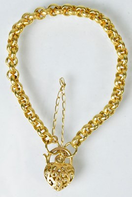 Lot 774 - A 9ct yellow gold belcher link bracelet with...