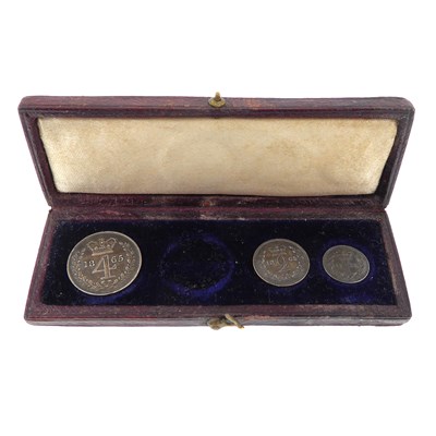 Lot 895 - Three Victorian Maundy silver coins 1865, one,...