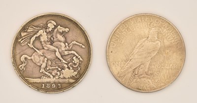 Lot 1643 - A Victorian silver crown, 1893, and a US 1924...