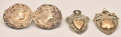 Lot 1570 - A button brooch made from two Art Nouveau...