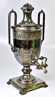 Lot 549 - A silver-plated samovar, twin handled with...