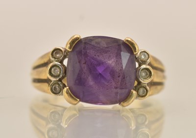Lot 1380 - A 9ct yellow gold amethyst and diamond ring,...