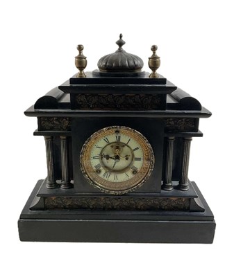 Lot 208 - A 19th century black slate mantel clock fitted...