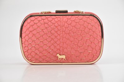 Lot 1456 - LAMB 1887; a pink suede scalloped and gold...