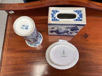 Lot 261 - A Chinese blue and white ceramic opium pillow,...
