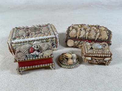 Lot 98 - Four boxes decorated with shells, largest 8 x...