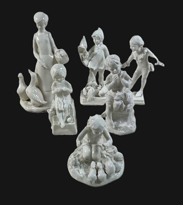 Lot 277 - Six blanc de chine figures, tallest 27cm.