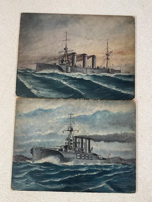 Lot 436 - UNATTRIBUTED; two oils on board, Royal Navy...