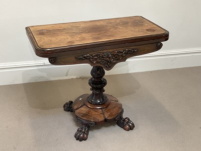 Lot 1094 - A William IV carved rosewood card table, with...