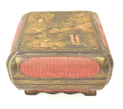 Lot 1085 - A Chinese lacquered square lidded box, with...