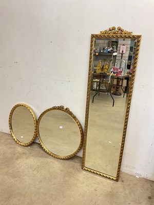 Lot 553 - Three gilt framed mirrors, largest height...