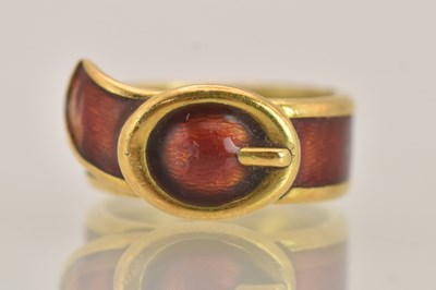 Lot 1358 - A small 18ct yellow gold buckle ring,...