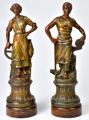 Lot 628 - A. RUCHO; a pair of French bronzed spelter...