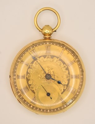 Lot 1673 - An 18ct yellow gold open face pocket watch,...