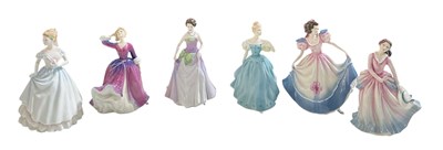 Lot 677 - ROYAL DOULTON; six modern porcelain figures of...