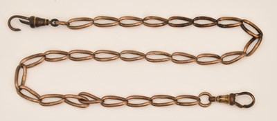 Lot 1302 - A 9ct rose gold watch chain with elongated...