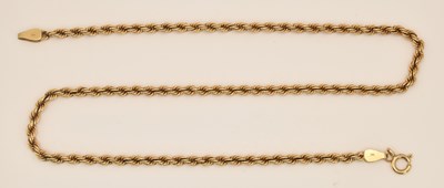 Lot 1446 - A 9ct yellow gold rope twist necklace with...