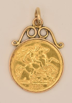 Lot 1434 - A George V half sovereign, 1914, in a 9ct gold...