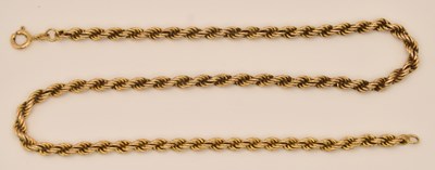 Lot 1445 - A 9ct yellow gold rope twist necklace with...