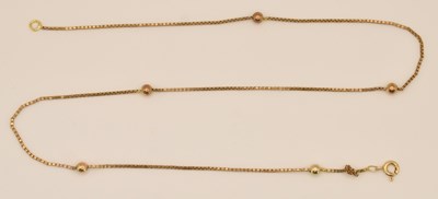 Lot 1479 - A 9ct gold small box link and beaded necklace...