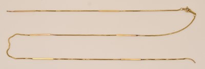 Lot 1448 - A 9ct yellow gold dainty bar and bar link...