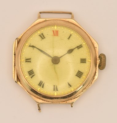 Lot 1677 - A vintage 15ct yellow gold watch head with...