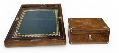 Lot 395 - A late 19th century rosewood and brass inlaid...